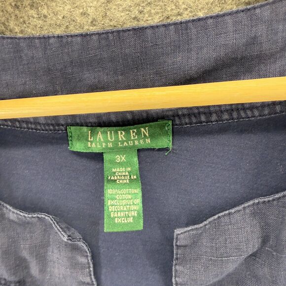 Ralph Lauren Top Women 3X Plus Blue Mini Short V-Neck Long Sleeve Cotton - Picture 3 of 7